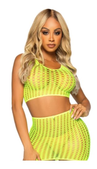 2 Pc Crochet Crop Top and Mini Skirt Yellow - Model Express VancouverLingerie