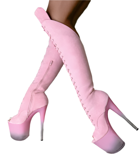 Hella Heels: Pink Ombre Open Toe Over Knee Boot 8