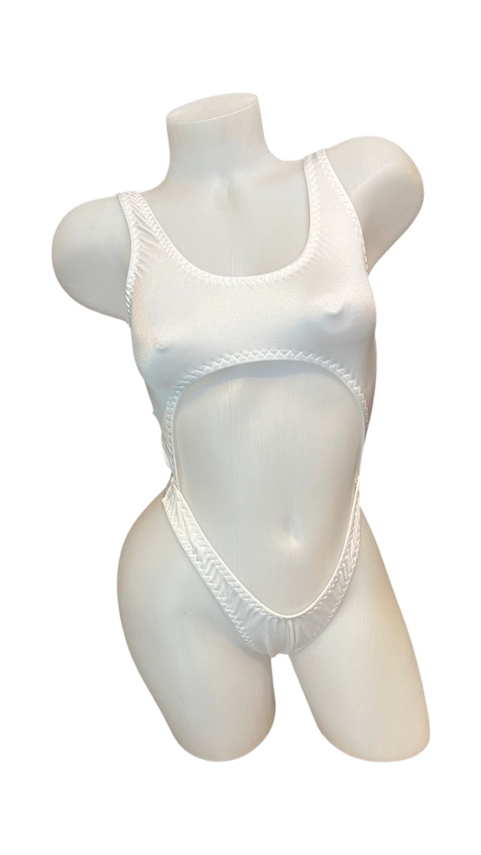 Bralette Top Thong Back Bodysuit White - Model Express VancouverBikini