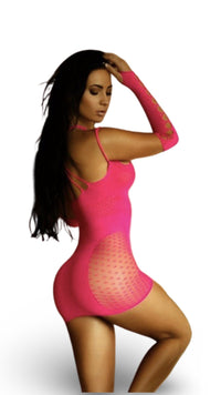 Cage Neckline Dress with Sleeves Pink - Model Express VancouverLingerie