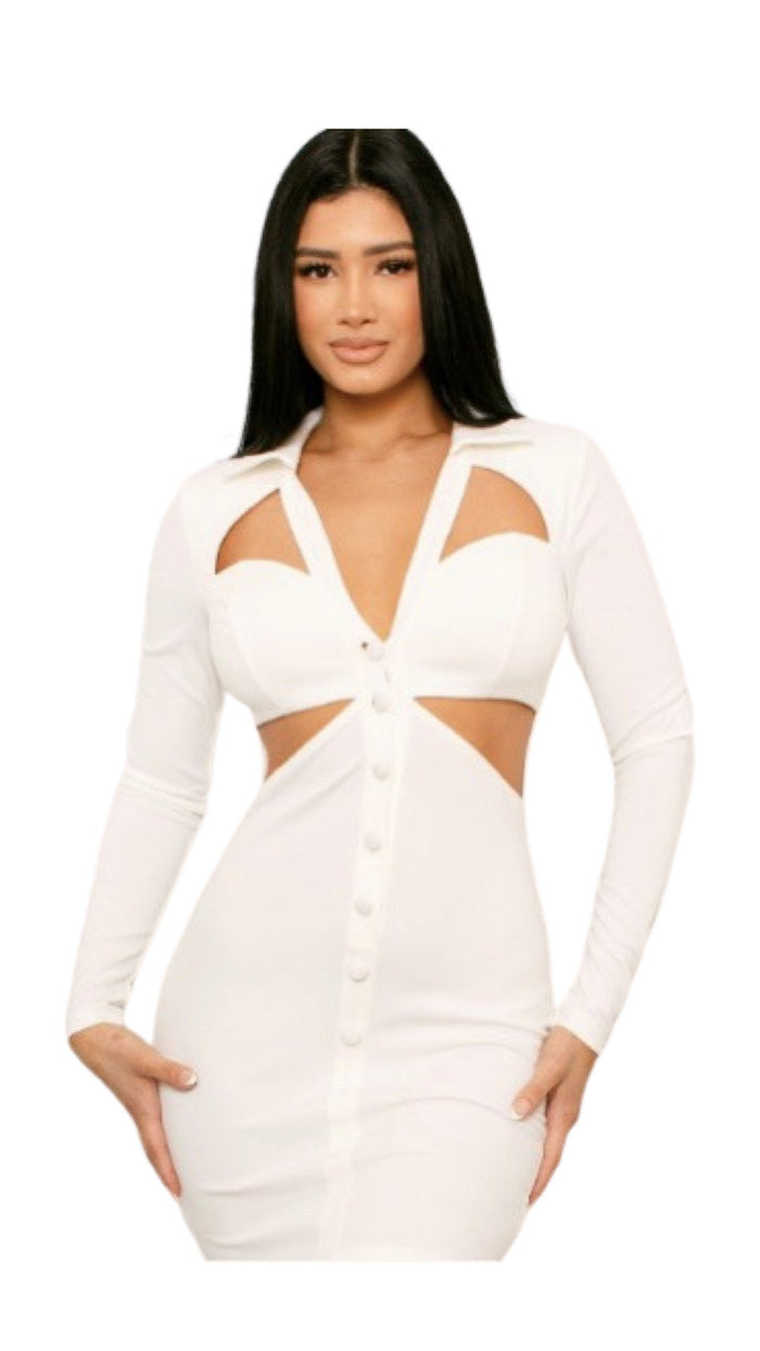 Collar Cut Out Mini Dress White - Model Express VancouverClothing