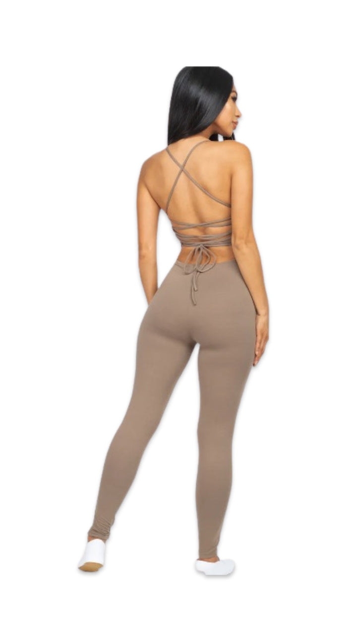 Criss Cross Back Jumpsuit Taupe - Model Express VancouverClothing