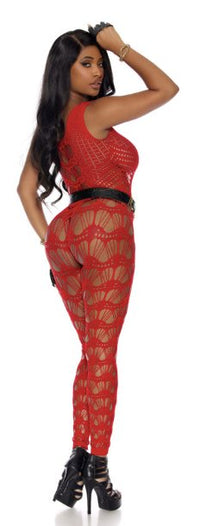 Crochet Footless Bodystocking Red - Model Express VancouverLingerie