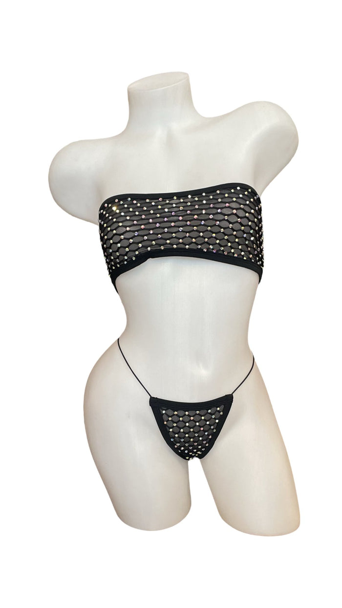 Crystal Bandeau Bikini Set - Black - Model Express VancouverLingerie