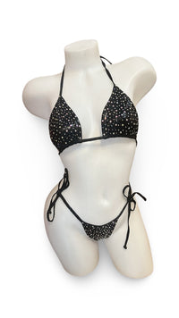 Crystal Fun Tie Bikini Set Wet Look Black - Model Express VancouverLingerie
