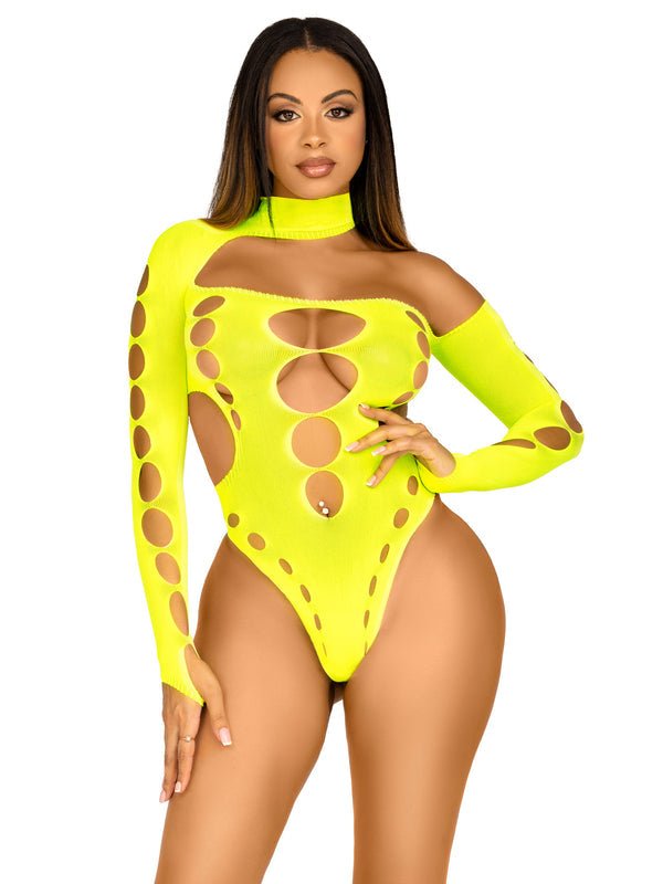 Cut Out Thong Back Bodysuit Neon Yellow - Model Express VancouverLingerie