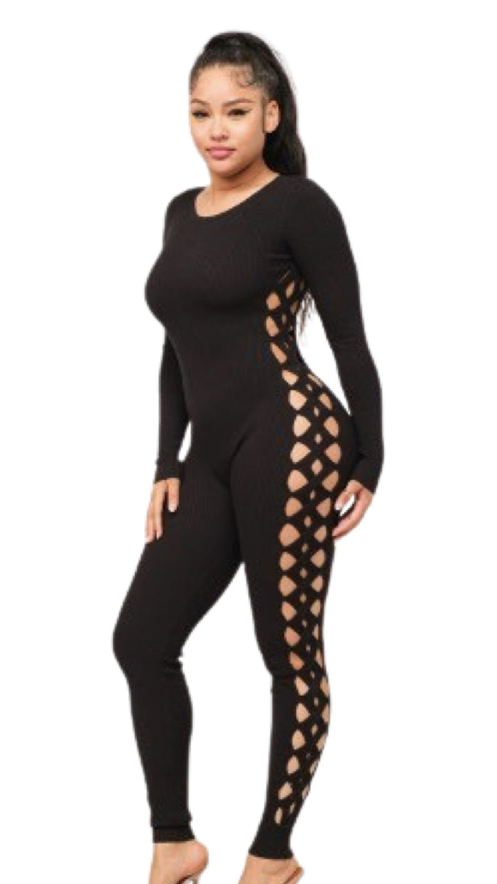 Cutout Side Catsuit Black - Model Express VancouverClothing