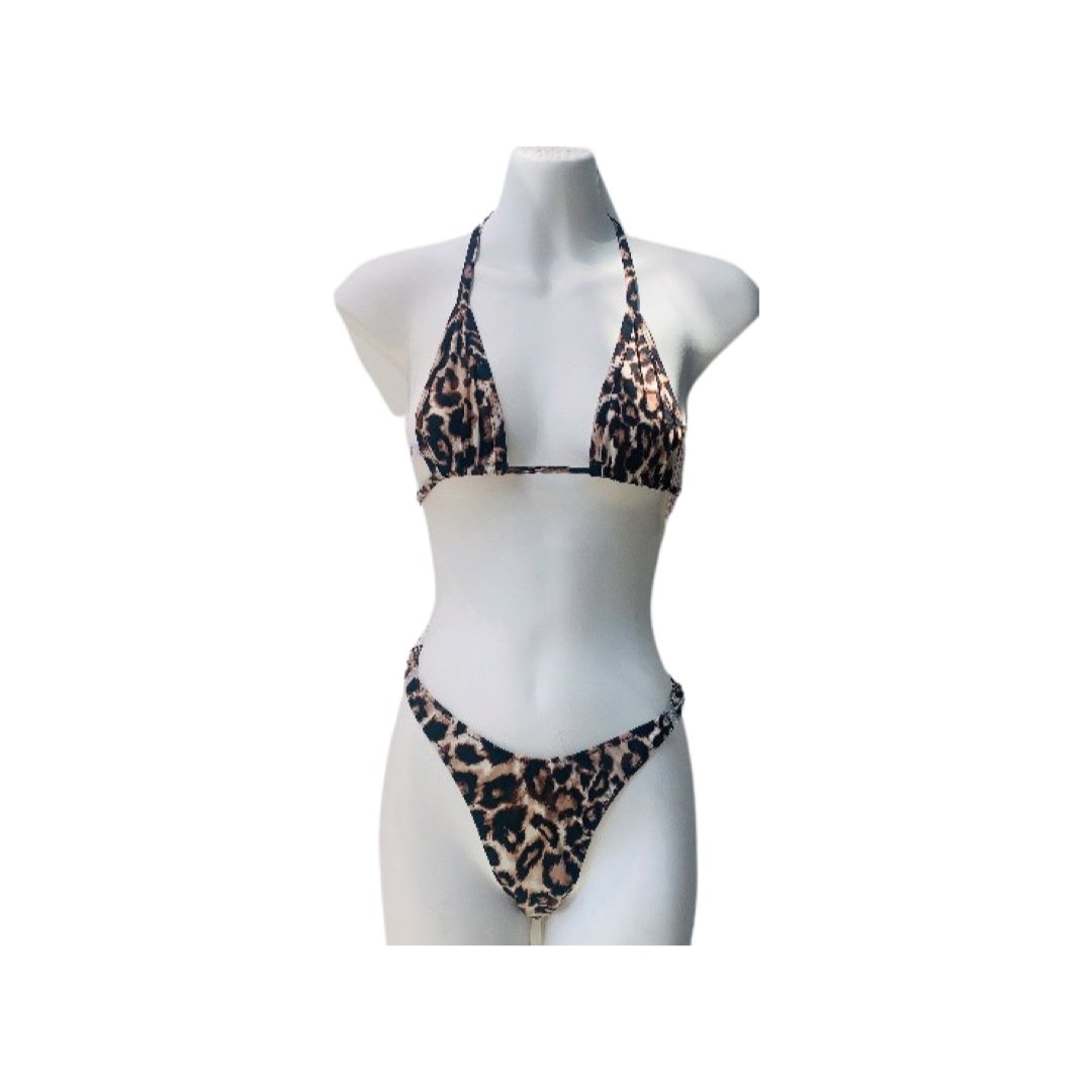 Detachable T-Back Thong with Clips - Leopard - Model Express VancouverBikini