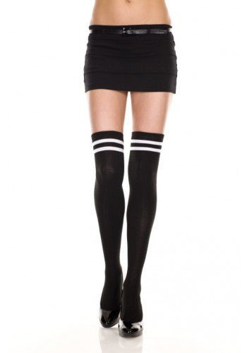 Double Stripe Athletic Thigh High Black - Model Express VancouverHosiery