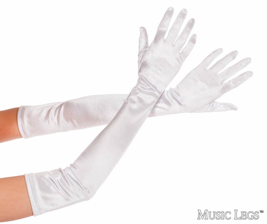 Elbow Length Satin Gloves White - Model Express VancouverAccessories