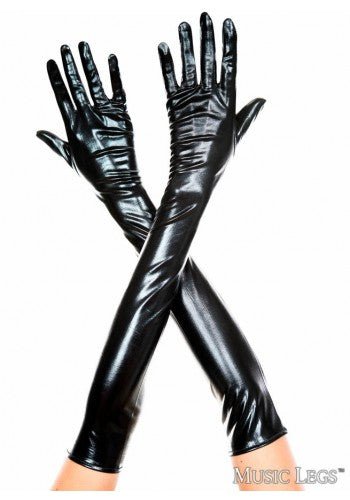 Extra Long Wet Look Gloves Black - Model Express VancouverAccessories