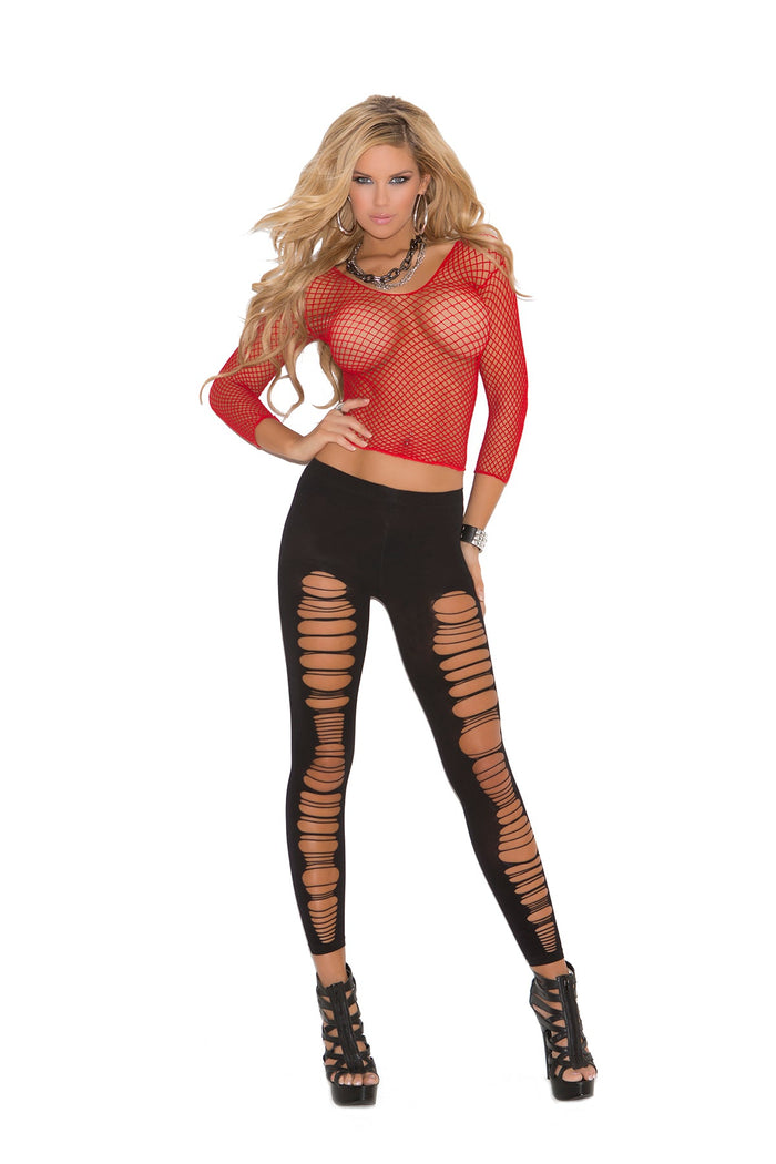 Fence Net Long Sleeve Cami Top Red - Model Express VancouverClothing