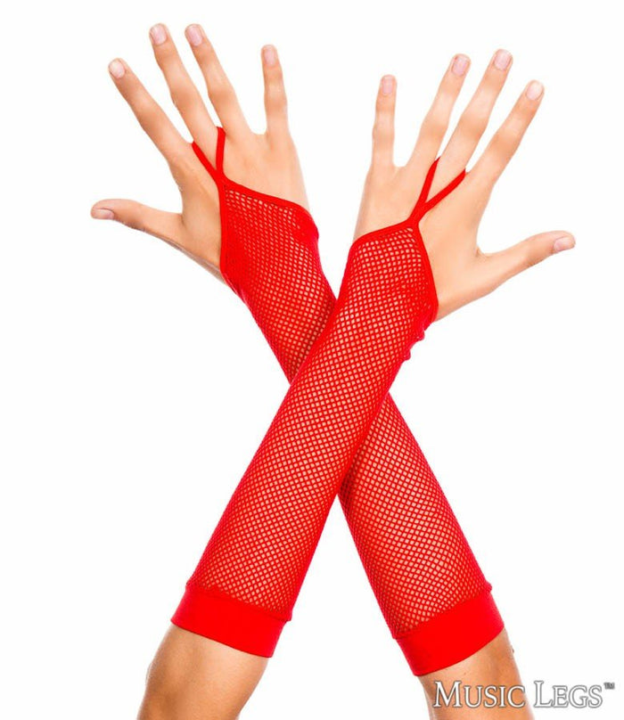 Finger Loop Fishnet Gloves Red - Model Express VancouverAccessories
