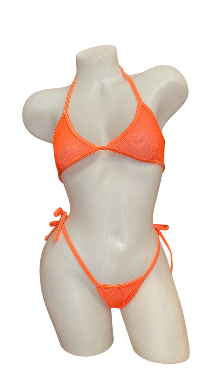Fishnet Bikini Set - Neon Orange - Model Express VancouverBikini