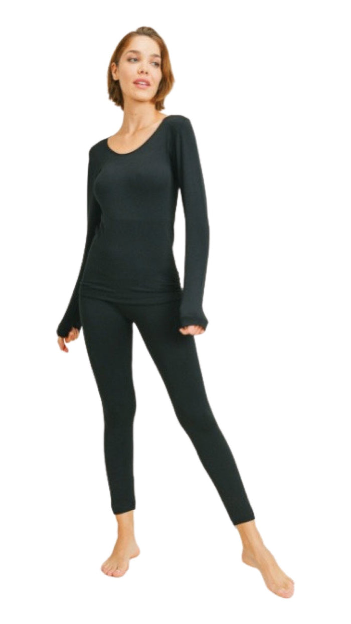 Fleece Lined Seamless Top and Leggings Black - Model Express Vancouver