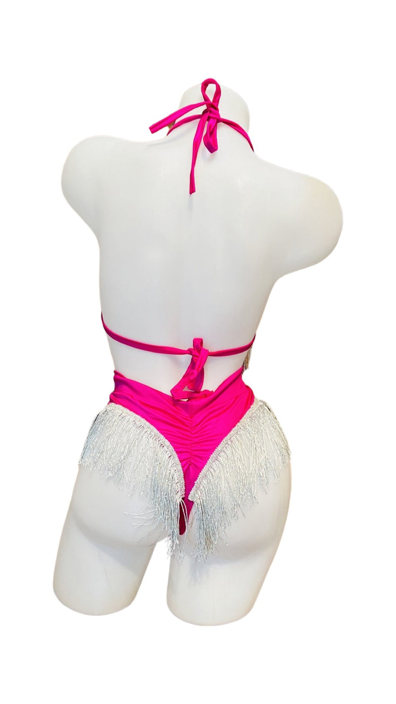 Fringe High Waist Bikini Set Pink - Model Express VancouverBikini
