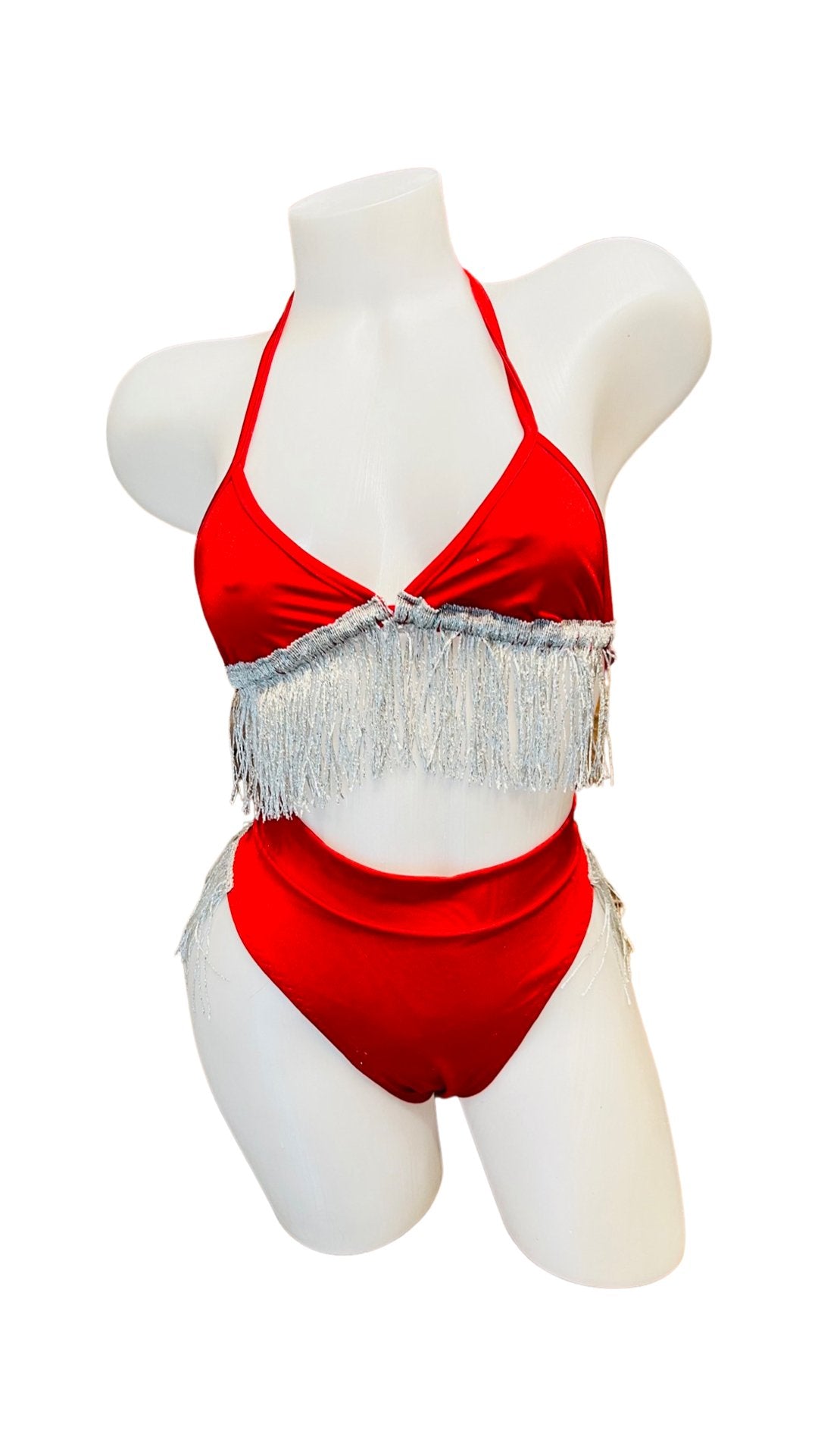 Fringe High Waist Bikini Set Red - Model Express VancouverBikini