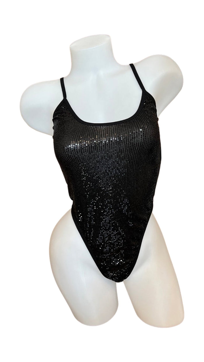Glitter Metallic G-String Bodysuit - Black - Model Express VancouverBikini