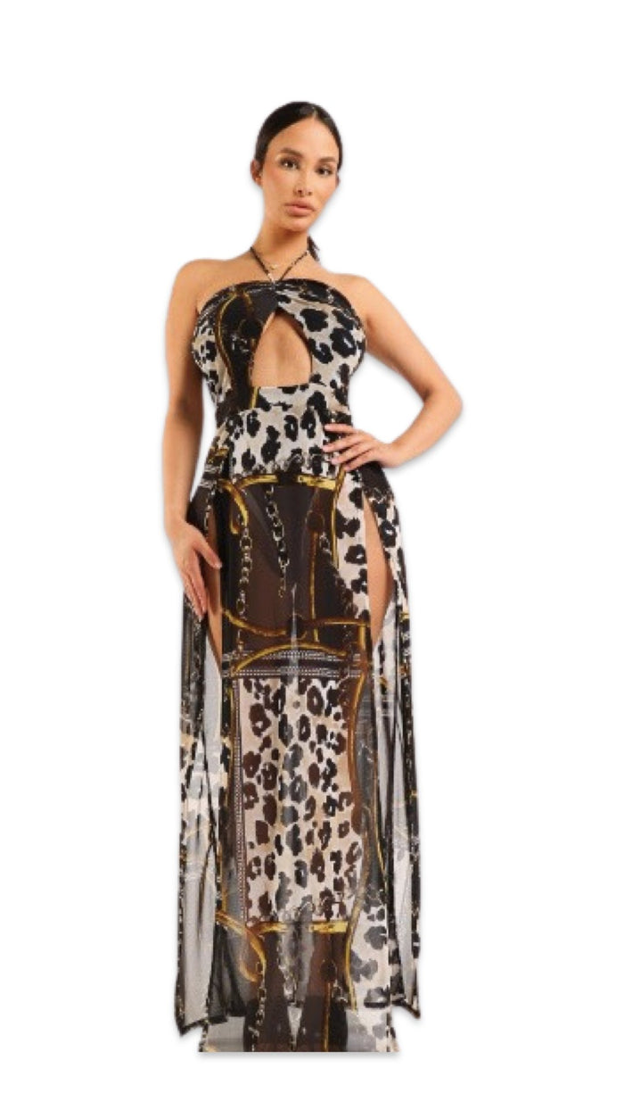 Halter Maxi Dress with Print - Model Express VancouverClothing