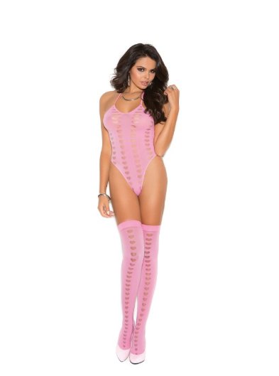 Halter Neck Teddy with Stockings Pink - Model Express VancouverLingerie