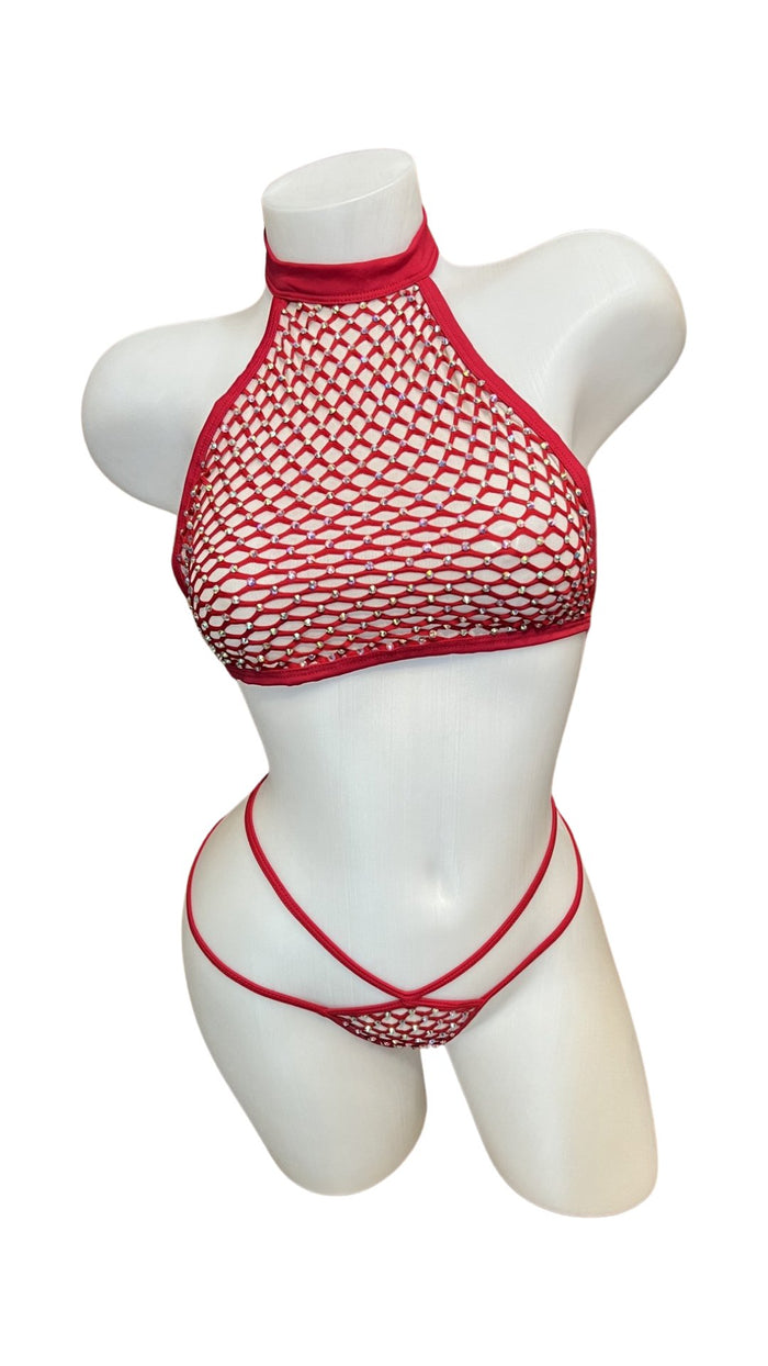 Halter Top Crystal Bikini - Red - Model Express VancouverLingerie