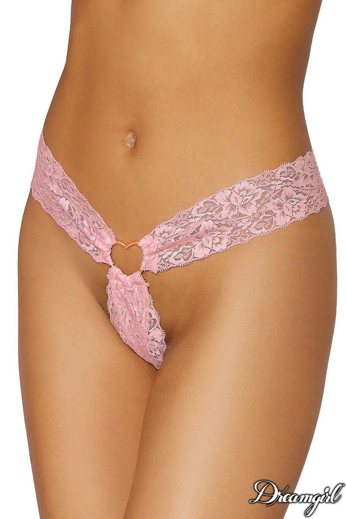 Heart Lace Thong - Candy Pink - Model Express VancouverLingerie