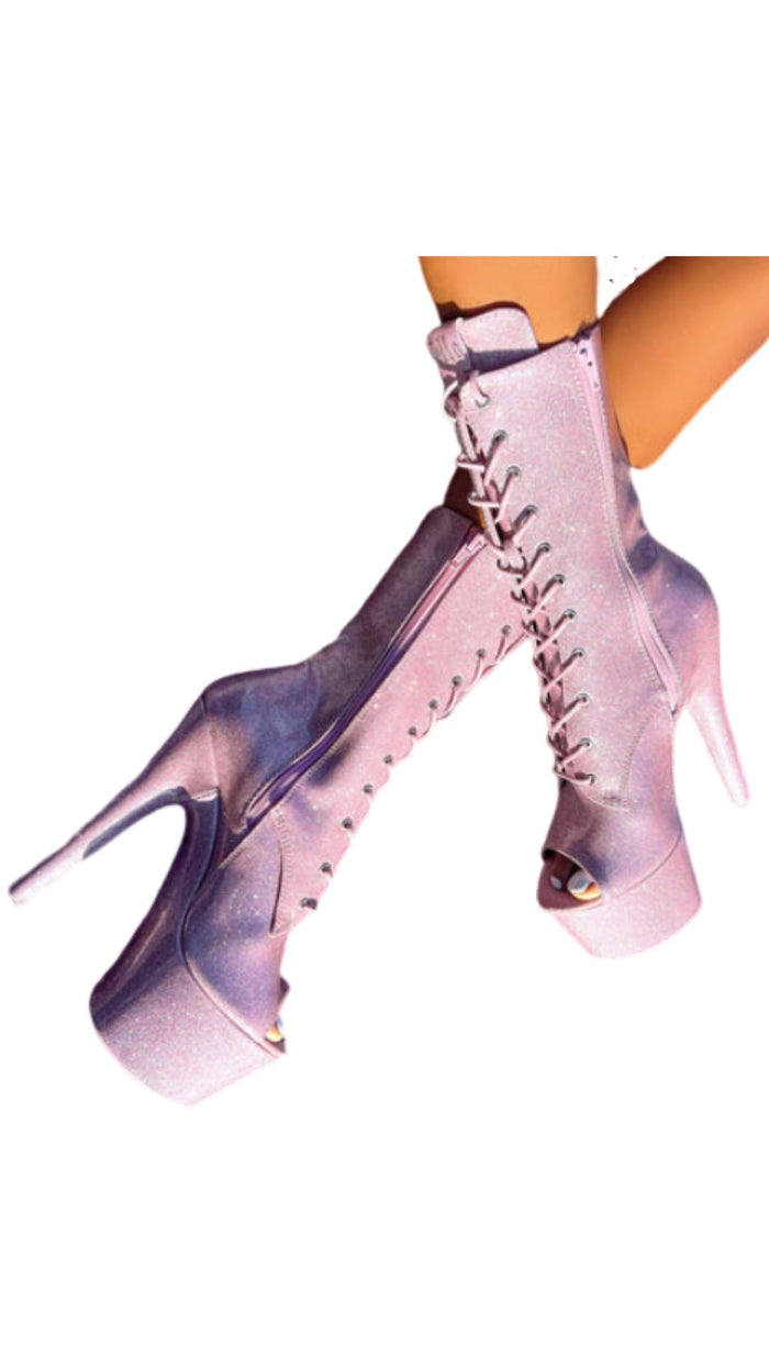 Hella Heels: Glitterati Open Toe Pink 7" - INSTORE - Model Express VancouverBoots