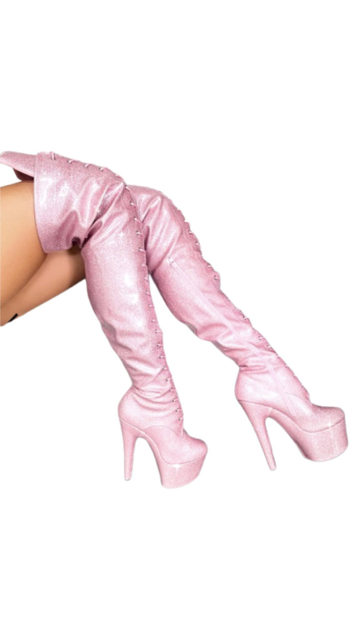 Hella Heels: Glitterati Thigh HIgh Sugar Baby 7" - INSTORE - Model Express VancouverBoots
