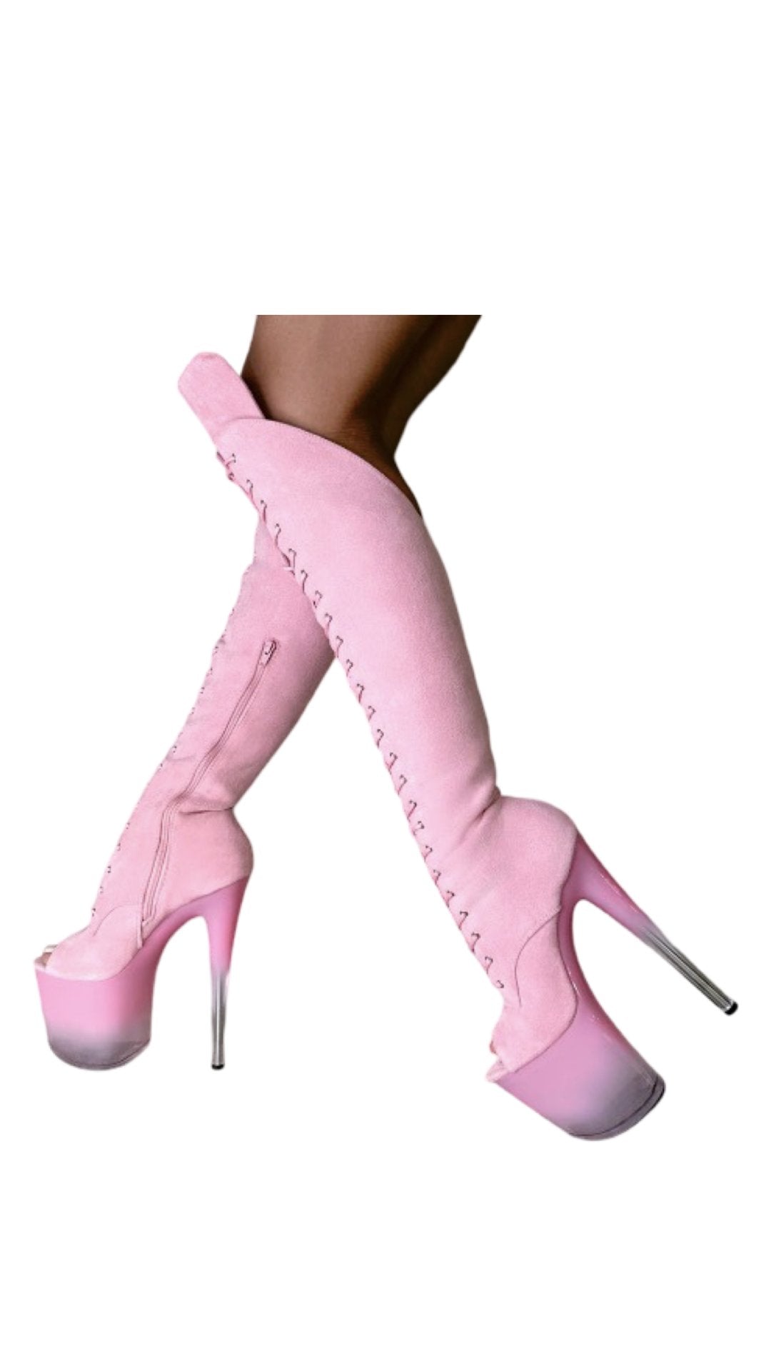 Hella Heels: Pink Ombre Open Toe Over Knee Boot 8INCH INSTORE