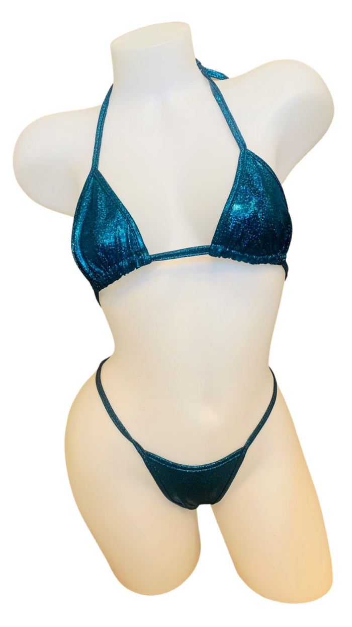 Holographic Triangle Top and Thong Turquoise - Model Express VancouverLingerie