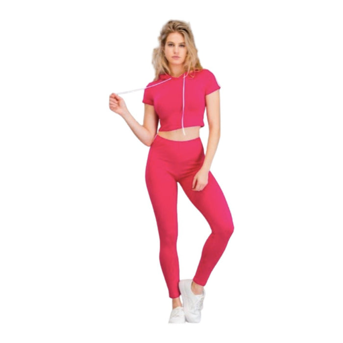 Hooded Crop Top and Leggings Set Pink - Model Express VancouverClothing