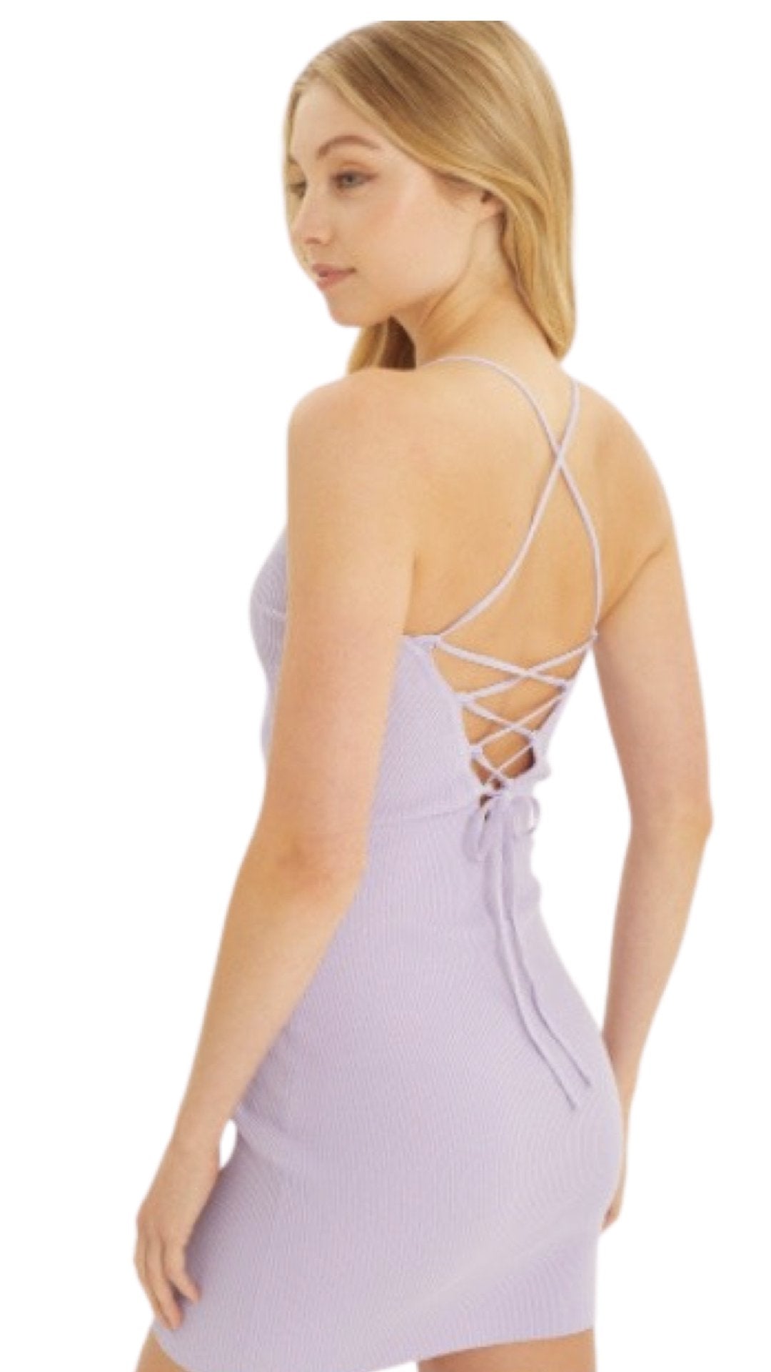 Knit Back Tie Cami - Lavender - Model Express VancouverClothing