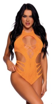 Lace Cut Out Strappy Bodysuit Orange - Model Express VancouverLingerie