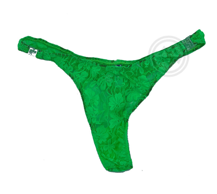 Lace Detachable T-Back Thong with Clips - Green - Model Express VancouverBikini