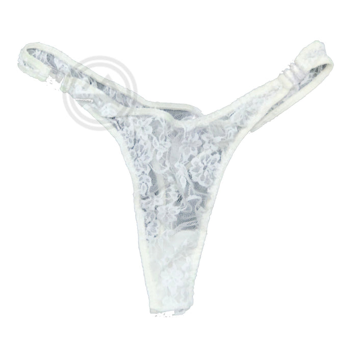 Lace Detachable T-Back Thong with Clips - White - Model Express VancouverBikini