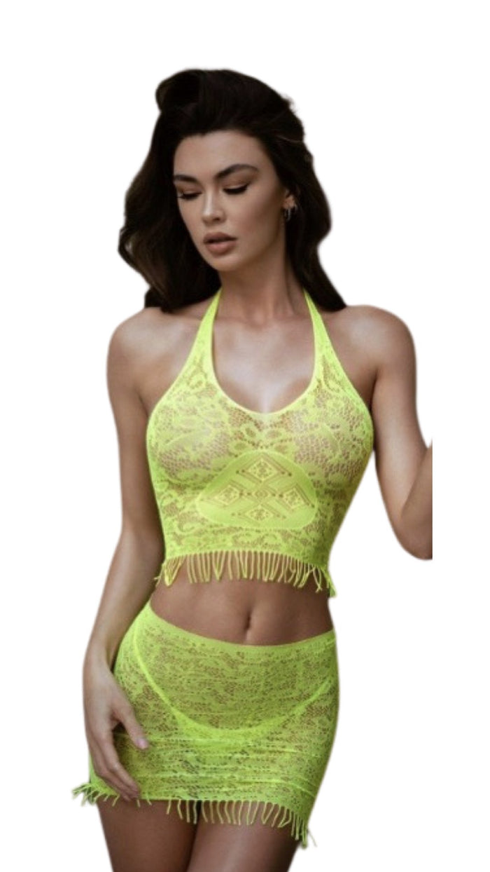 Lace Two Piece Set Neon Yellow - Model Express VancouverLingerie
