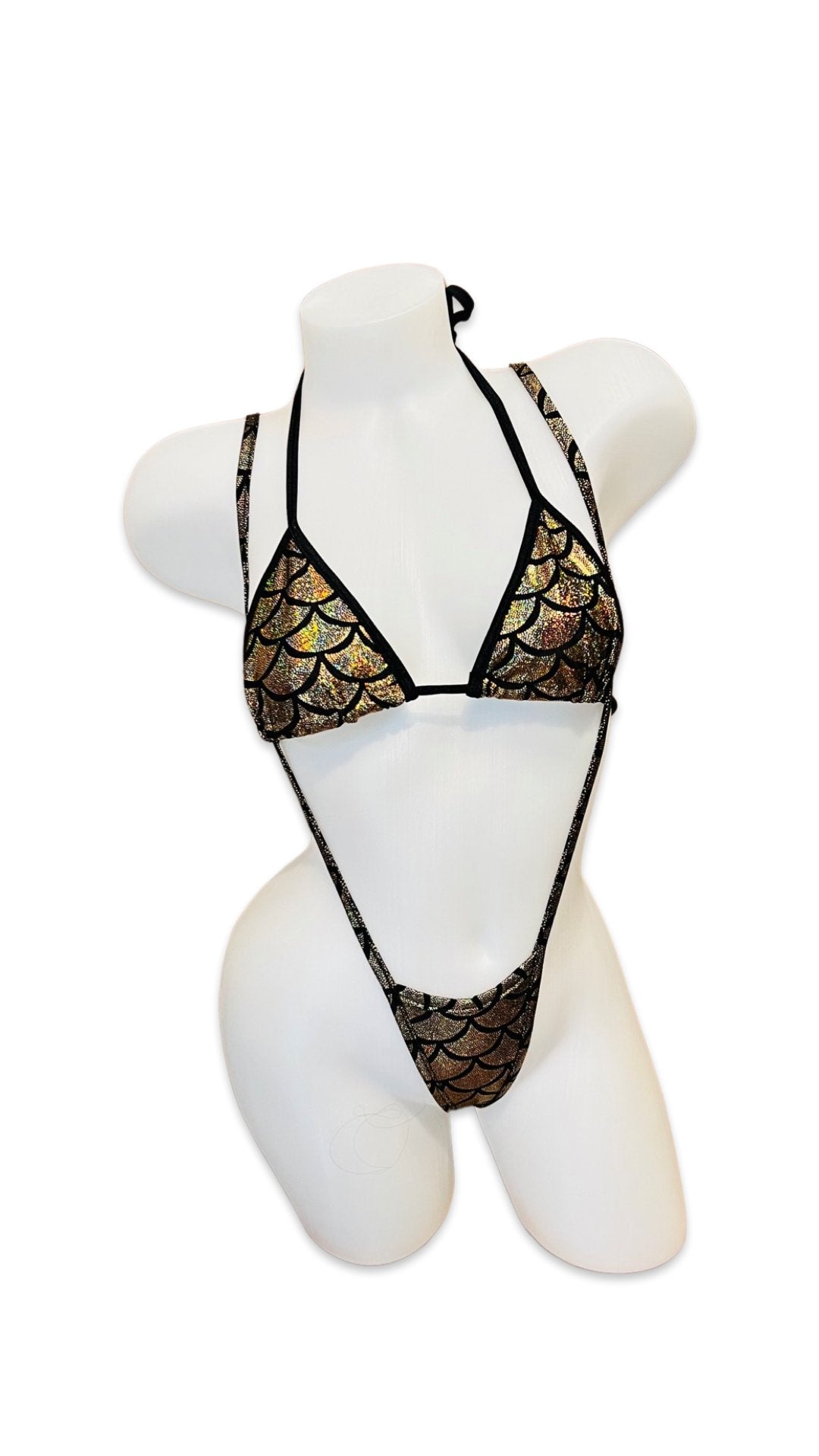 Mermaid Bikini Top and Sling Shot Set Gold - Model Express VancouverLingerie