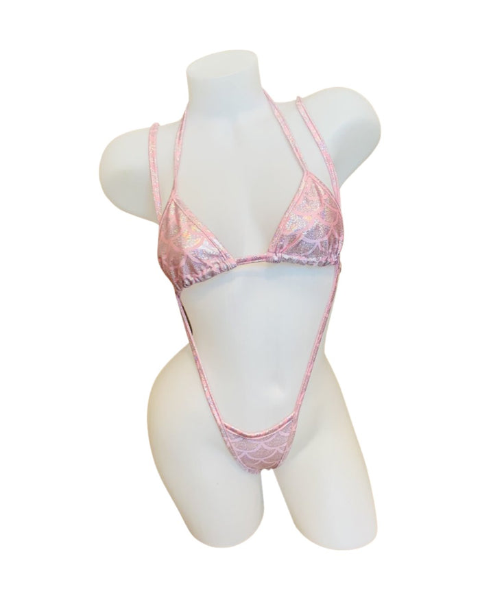 Mermaid Bikini Top and Sling Shot Set Pink - Model Express VancouverLingerie