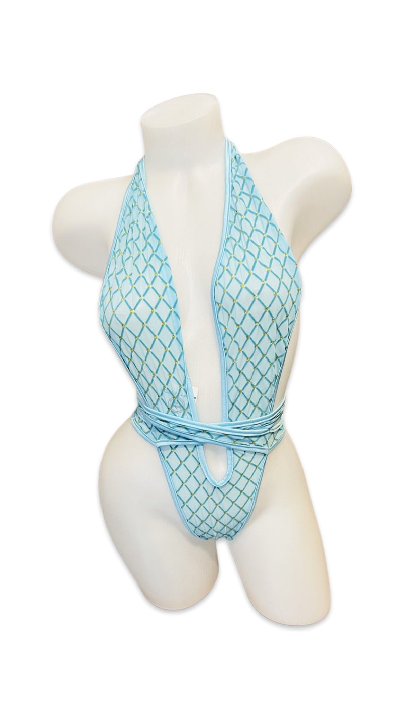 Mesh and Velvet Wrap with Dots Baby Blue - Model Express VancouverLingerie