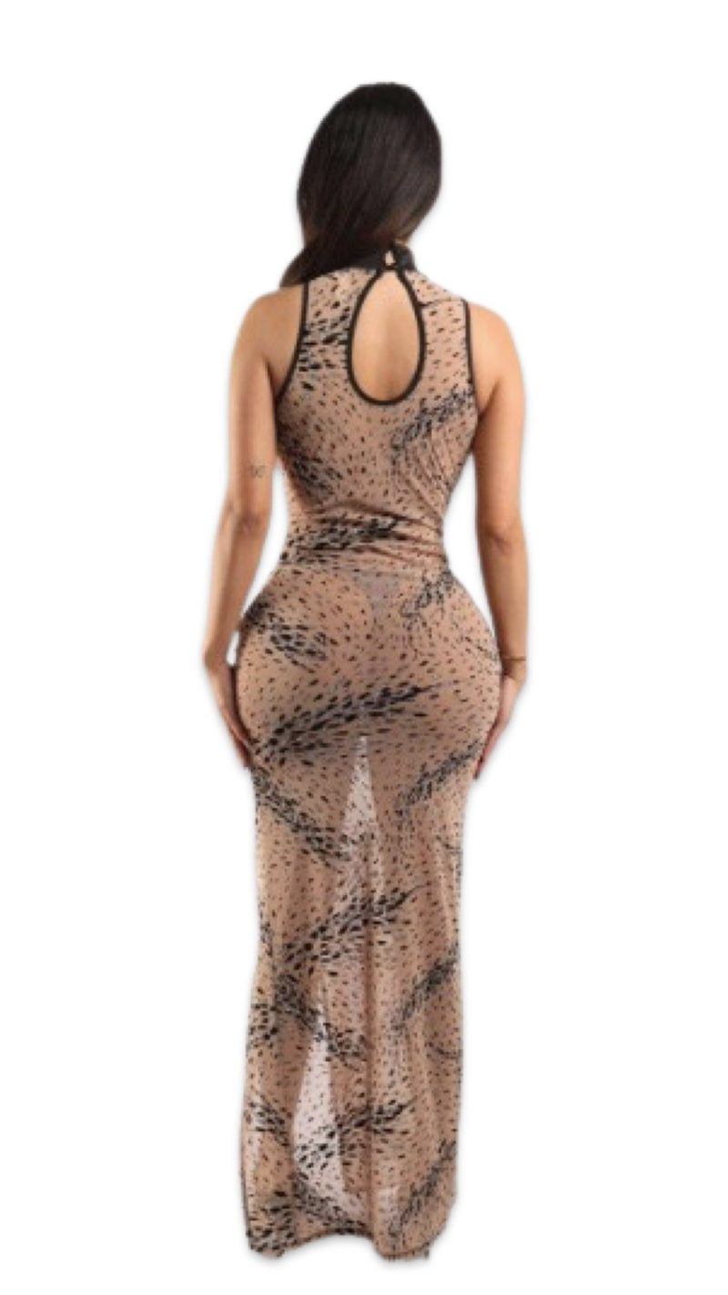 Mesh Glitter Slit Dress Nude - Model Express VancouverClothing