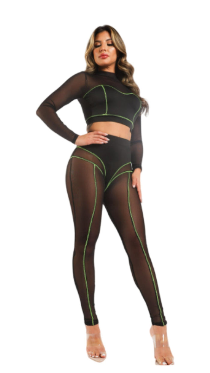 Mesh Set with Green Details Black - Model Express VancouverClothing