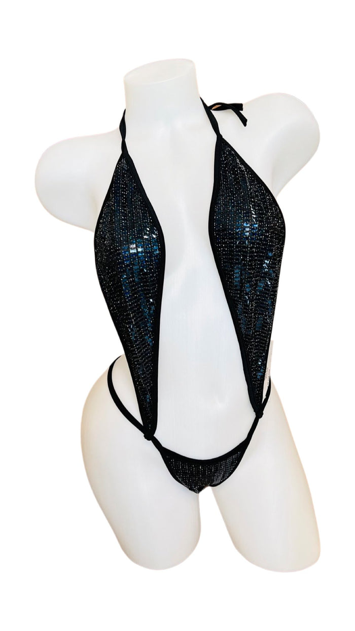 Metallic Sequin Slingshot Bikini - Blue - Model Express VancouverLingerie