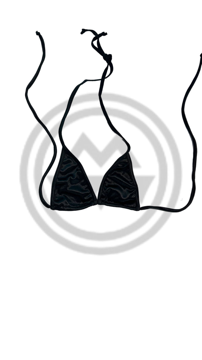 Micro Glossy Tie Triangle Top - Black - Model Express VancouverLingerie