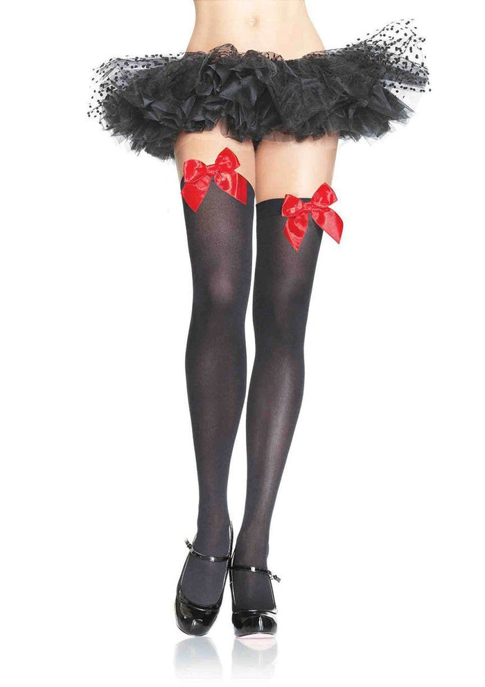 Nylon Thigh Highs with Bow Black/Red - Model Express VancouverHosiery