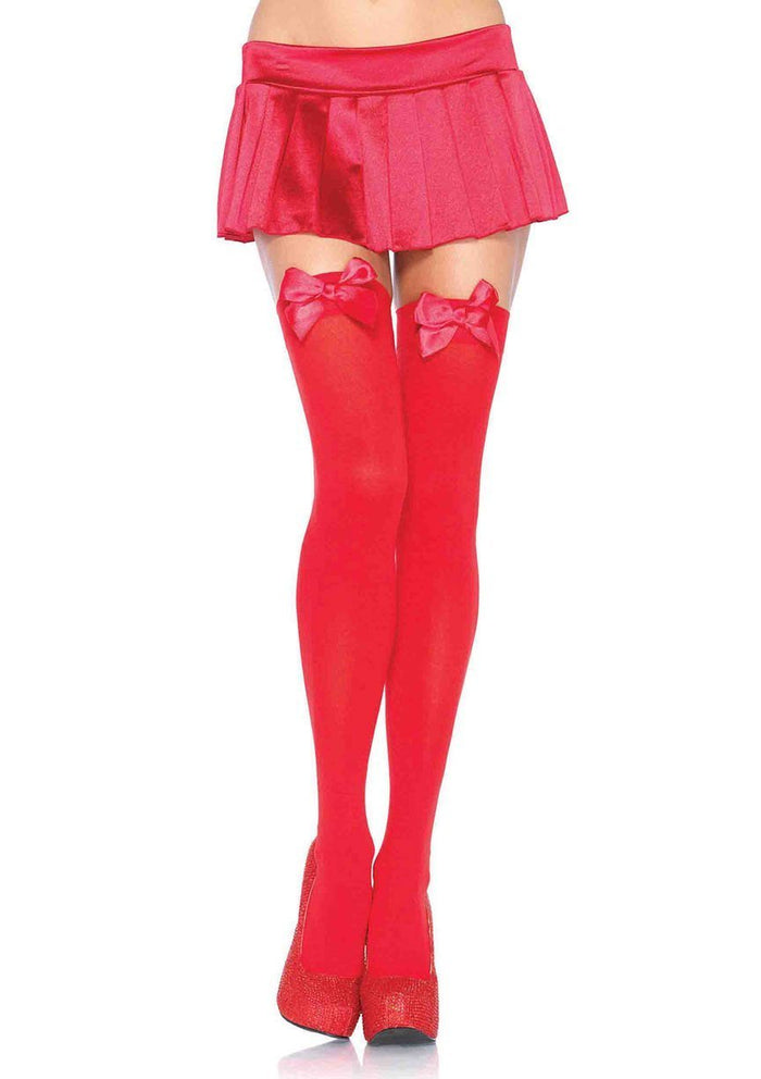 Nylon Thigh Highs with Bow Red - Model Express VancouverHosiery