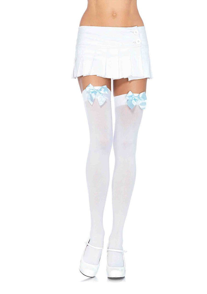 Nylon Thigh Highs with Bow White/Blue - Model Express VancouverHosiery