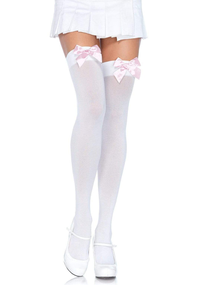 Nylon Thigh Highs with Bow White/Pink - Model Express VancouverHosiery