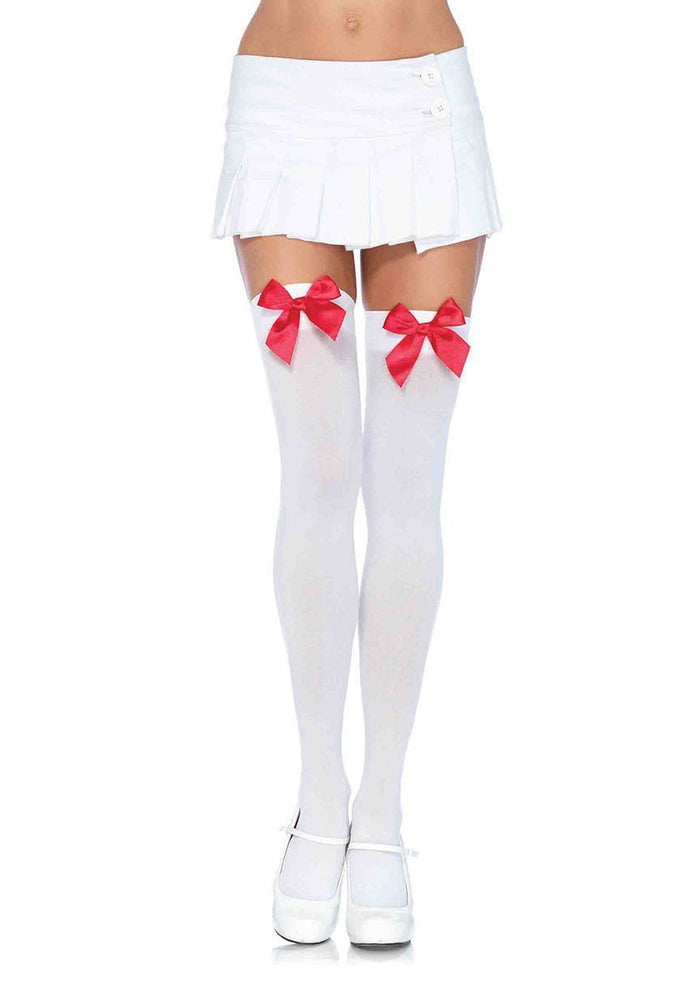 Nylon Thigh Highs with Bow White/Red - Model Express VancouverHosiery