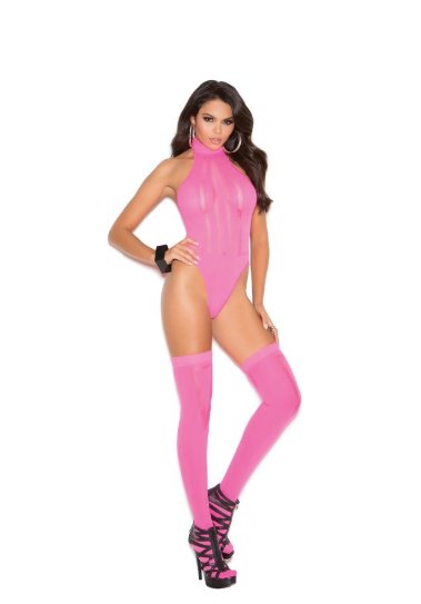 Opaque and Sheer Teddy Neon Pink - Model Express VancouverLingerie