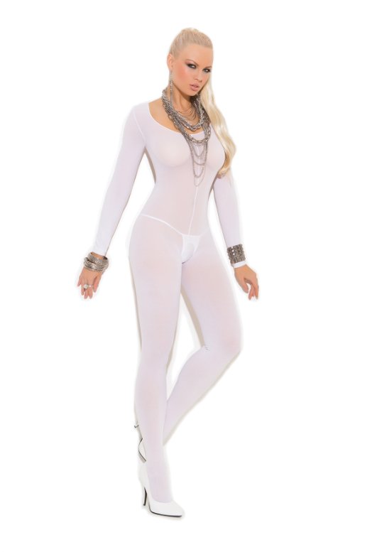 Opaque Long Sleeve Body Stocking White - Model Express VancouverLingerie